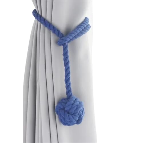 AYWTIUN Seilhalter für Vorhänge Curtain Tiebacks Handmade Natural Cotton Rope Round Finial Drapery Tie Backs Decor Holders for Window Curtain(Blue) von AYWTIUN