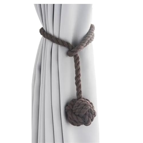 AYWTIUN Seilhalter für Vorhänge Curtain Tiebacks Handmade Natural Cotton Rope Round Finial Drapery Tie Backs Decor Holders for Window Curtain(Coffee) von AYWTIUN