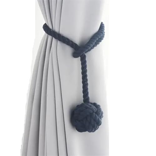 AYWTIUN Seilhalter für Vorhänge Curtain Tiebacks Handmade Natural Cotton Rope Round Finial Drapery Tie Backs Decor Holders for Window Curtain(Dark Blue) von AYWTIUN