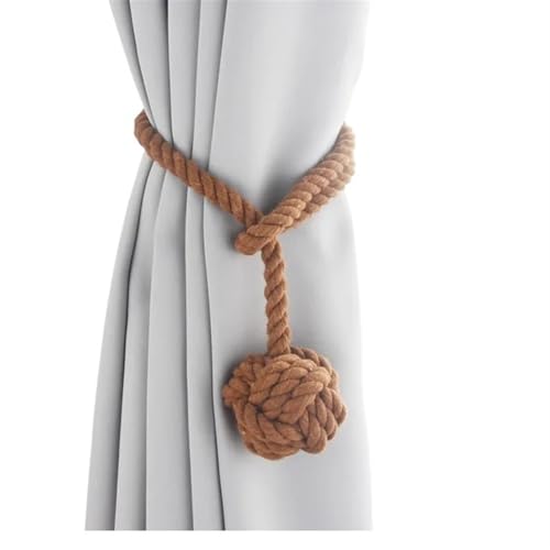 AYWTIUN Seilhalter für Vorhänge Curtain Tiebacks Handmade Natural Cotton Rope Round Finial Drapery Tie Backs Decor Holders for Window Curtain(Light Coffee) von AYWTIUN