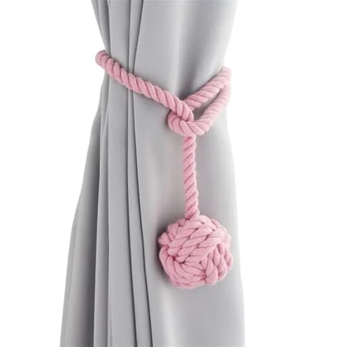 AYWTIUN Seilhalter für Vorhänge Curtain Tiebacks Handmade Natural Cotton Rope Round Finial Drapery Tie Backs Decor Holders for Window Curtain(Pink) von AYWTIUN