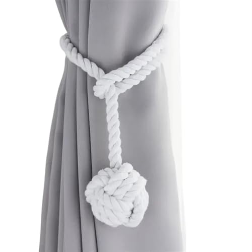 AYWTIUN Seilhalter für Vorhänge Curtain Tiebacks Handmade Natural Cotton Rope Round Finial Drapery Tie Backs Decor Holders for Window Curtain(White) von AYWTIUN