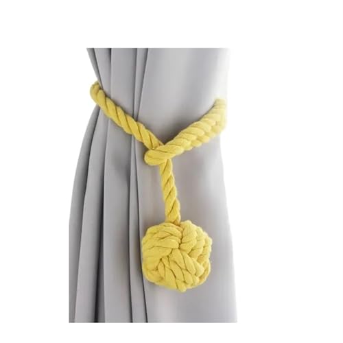 AYWTIUN Seilhalter für Vorhänge Curtain Tiebacks Handmade Natural Cotton Rope Round Finial Drapery Tie Backs Decor Holders for Window Curtain(Yellow) von AYWTIUN