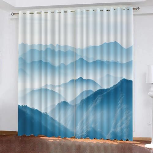 AYXJing Gardinen Kinderzimmer 3D Naturlandschaft Gedruckt Vorhang Blickdicht VorhäNge Hitzeschutz Verdunkelungsvorhang FüR Schlafzimmer Wohnzimmer Jungen MäDchen Vorhang 140X160cm Blau von AYXJing