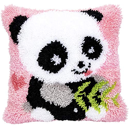 AYYDS Knüpfkissen Knüpfen Set Zum Selber Knüpfen, Knüpfhaken-Set, Deko Kissenbezug, Kreativ Knüpfset Latch Hook Kit für Kinder und Erwachsene Geschenke 40 x 40 cm (Panda) von AYYDS