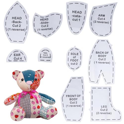 10pcs Memory Bärenmuster für das Nähen, Acryl -Quilt -Vorlagen Lineal Set -Nähgedächtnisbärenmuster für Anfänger Speicherbärenmuster zum Nähen von AZIDWERYQ