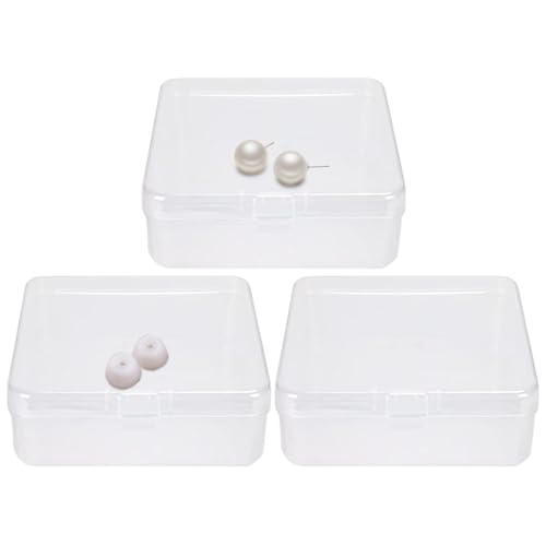 AZIDWERYQ 3pcs kleine Plastikbox, 3.4x3, 4x1 Klarer Klärententeilungsorganisator mit Deckelminimalist und Handwerkspeicher für Ohrhörer, Perlen, Garne, Bänder, Fishhook, Seife usw. von AZIDWERYQ