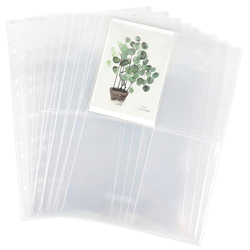 AZKEEGREY 100 Stück Klarsichtfolien Prospekthüllen A4 mit 4 Fächer für Fotohüllen Postkartenhüllen Karten, A4 Folienhüllen mit 11 Bindungslöchern 23 x 31 cm, Transparent Klarsichthüllen von AZKEEGREY