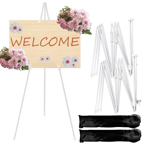 AZKEEGREY 2 Stück Weiß Staffelei Ständer für Hochzeitsschild, Tragbare Willkommensschild Hochzeit Staffelei, Faltbar Metall Staffelei für Hochzeitsschild, Poster, Display, 50-160cm von AZKEEGREY