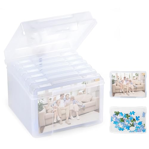 AZKEEGREY Foto Aufbewahrungsbox Transparent, 6 innere Fotoaufbewarungsbox für 5x7 Zoll Fotos, Foto Storage Box für Karten Bastelbedarf Postkarten von AZKEEGREY