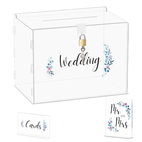 AZKEEGREY Kartenbox Hochzeit Acryl, Geldbox Hochzeit mit Schloss und 2 Schild, Hochzeitsbox für Geldgeschenke, Geschenkbox Briefbox für Geburtstag Jubiläum von AZKEEGREY