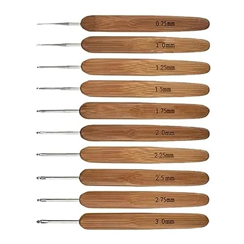 Häkelnadel-Set, 10-teilig, Stricknadel, tragbar, praktisch, ergonomisch, Holzgriff, Metall-Häkelnadel, Strickwerkzeuge für Anfänger von AZMUDE