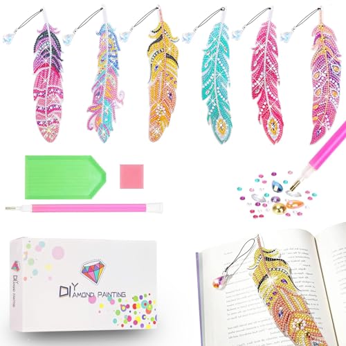 AZSJML Bastelset Mädchen 5 6 7 8 9 10 Jahre, Diamond Painting Kinder Geschenke, Lesezeichen Basteln Erwachsene DIY Feather Lesezeichen Kinder Spielzeug für 8-11 Jahre Lesezeichen Basteln Erwachsene von AZSJML