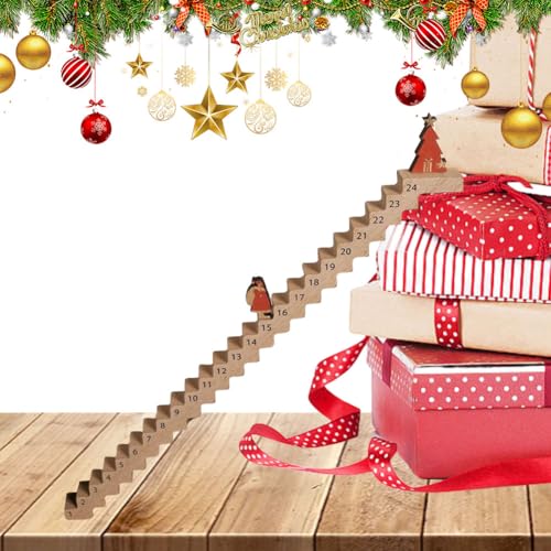 AZURAOKEY Weihnachtsmann Treppe Adventskalender 2024 | 24 Tage Kletternder Weihnachtsmann Adventskalender, Weihnachtsmann Treppen Countdown aus Holz für den Tisch im Homeoffice von AZURAOKEY