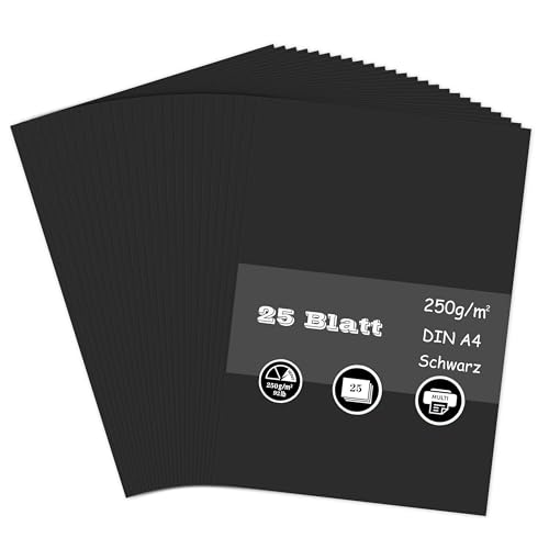 25 Blatt Tonpapier Schwarz, 250g/m² Tonkarton - DIN A4 Bastelkarton für Malen Kartenherstellung Einladungen Scrapbook Basteln von AZVIEY