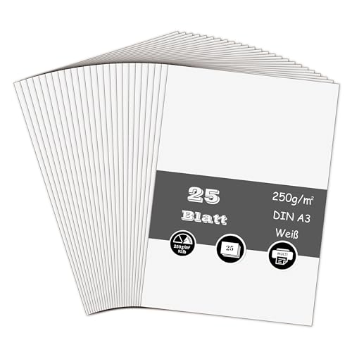 25 Blatt Tonpapier Weiß, 250g/m² Tonkarton - DIN A3 Bastelkarton für Malen Kartenherstellung Einladungen Scrapbook Basteln von AZVIEY