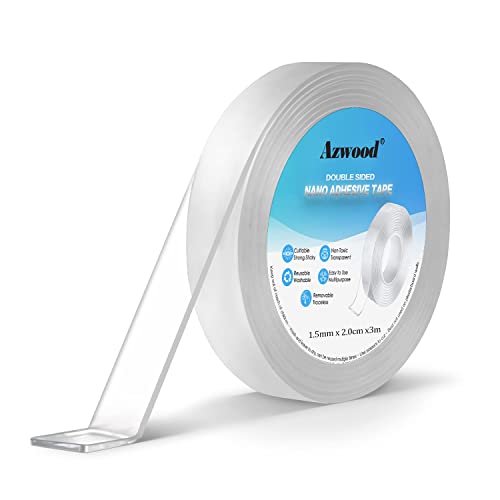 AZWOOD Doppelseitiges Klebeband Extra Stark Transparente Nano-Klebeband Waschbares Nano Double Sided Tape Klebebänder für Teppich, Foto Wand, Küche, Hause (3.0Mètre x 2CM x 1.5MM) von AZWOOD