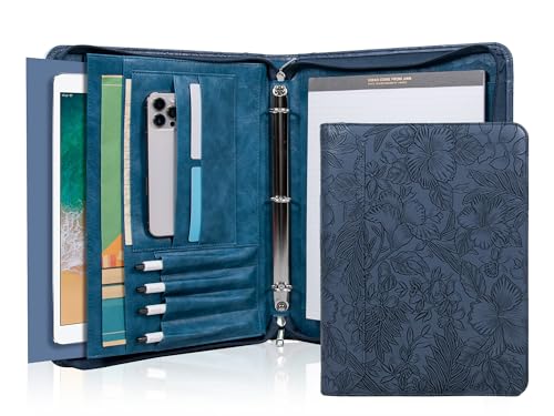 AZXCG Premium-Padfolio für Damen und Herren, 3-Ringordner, A4/Briefformat, Folio-Organizer aus PU-Leder mit iPad-, Dokumenten-, Handy- und Visitenkartenhaltern – professionelles Bürozubehör, Blau von AZXCG