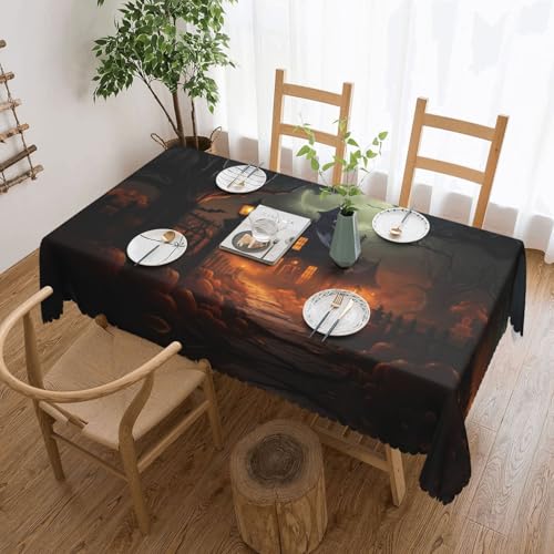 AZXMGOP Tischwäsche mit gruseligem Halloween-Druck, rechteckig, wasserdicht, für Esszimmer, Urlaubsdekoration, 137 x 183 cm von AZXMGOP