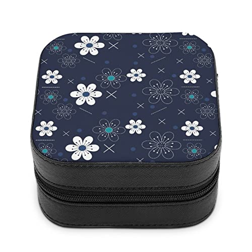 Kleine Schmuckschatulle mit blauen Blumen, Cartoon, personalisiertes Reiseetui, tragbare Leder-Organizer-Boxen, Geschenke für Frauen und Mädchen von AZYJBF