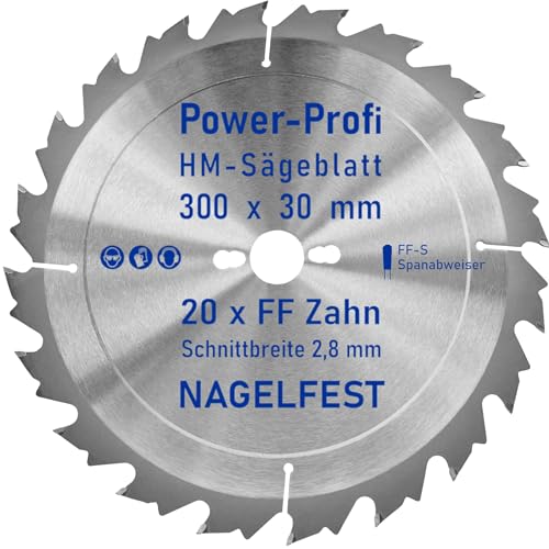 HM-Sägeblatt 20 x Zahn FF 300 x 30 mm FF-S Nagelfest mit Spanabweiser Kreissägeblatt HW für Tischkreissäge Wippsäge Schalholz Naturholz Holzplatten Bauholz Brennholz Schaltafel mit Betonbeschlag Nägel von AZprof