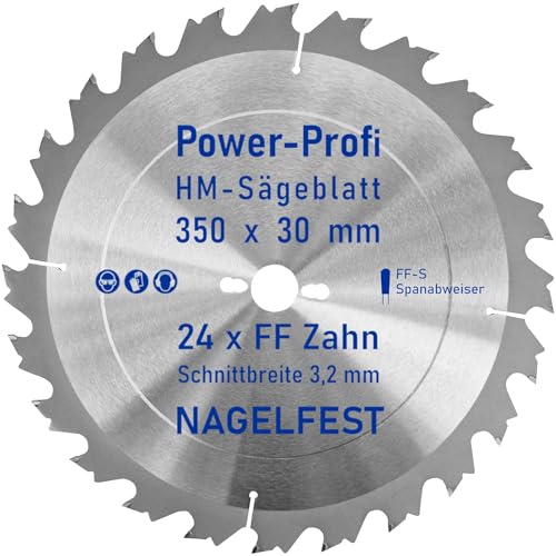 HM-Sägeblatt 24 x Zahn FF 350 x 30 mm FF-S Nagelfest mit Spanabweiser Kreissägeblatt HW für Tischkreissäge Wippsäge Schalholz Naturholz Holzplatten Bauholz Brennholz Schaltafel mit Betonbeschlag Nägel von AZprof