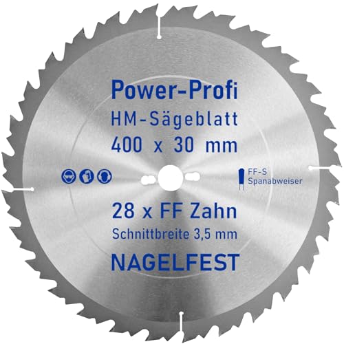 HM-Sägeblatt 28 x Zahn FF 400 x 30 mm FF-S Nagelfest mit Spanabweiser Kreissägeblatt HW für Tischkreissäge Wippsäge Schalholz Naturholz Holzplatten Bauholz Brennholz Schaltafel mit Betonbeschlag Nägel von AZprof