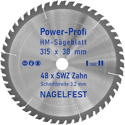 HM-Sägeblatt 315 x 30 mm SWZ 48 x Zahn - nagelfest Super-Allrounder - Kreissägeblatt Wechselzahn HW WZ für Wippsäge Tischkreissäge Brennholzsäge Holz mit Betonbeschlag Brennholz Hartholz Holzplatten von AZprof