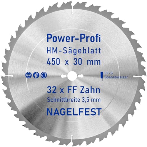 HM-Sägeblatt 32 x Zahn FF 450 x 30 mm FF-S Nagelfest mit Spanabweiser Kreissägeblatt HW für Tischkreissäge Wippsäge Schalholz Naturholz Holzplatten Bauholz Brennholz Schaltafel mit Betonbeschlag Nägel von AZprof