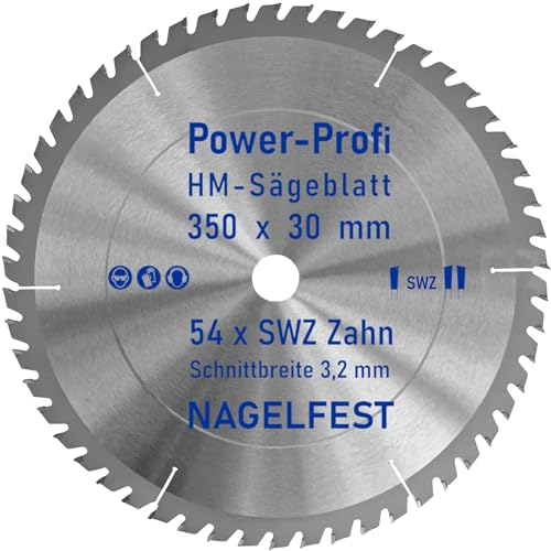 HM-Sägeblatt 350 x 30 mm SWZ 54 x Zahn - nagelfest Super-Allrounder - Kreissägeblatt Wechselzahn HW WZ für Wippsäge Tischkreissäge Brennholzsäge Holz mit Betonbeschlag Brennholz Hartholz Holzplatten von AZprof