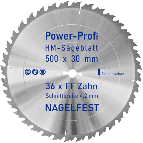 HM-Sägeblatt 36 x Zahn FF 500 x 30 mm FF-S Nagelfest mit Spanabweiser Kreissägeblatt HW für Tischkreissäge Wippsäge Schalholz Naturholz Holzplatten Bauholz Brennholz Schaltafel mit Betonbeschlag Nägel von AZprof