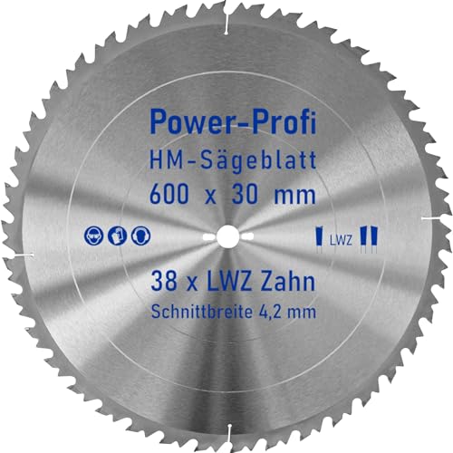 HM-Sägeblatt 38 x Zahn LWZ 600 x 30 mm L-Wechselzahn mit Spanabweiser Rückschlagarm HW WZ Kreissägeblatt für Hartholz Längsschnitt Querschnitt Wippsäge Tischkreissäge Feinschnitt Brennholzsägeblatt von AZprof