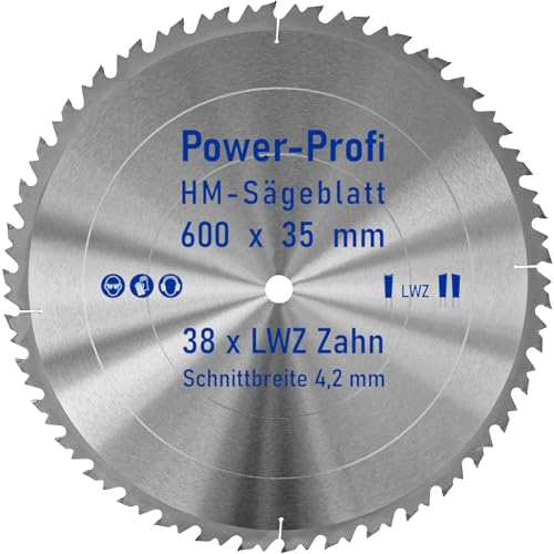 HM-Sägeblatt 38 x Zahn LWZ 600 x 35 mm L-Wechselzahn mit Spanabweiser Rückschlagarm HW WZ Kreissägeblatt für Hartholz Längsschnitt Querschnitt Wippsäge Tischkreissäge Feinschnitt Brennholzsägeblatt von AZprof