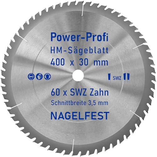 HM-Sägeblatt 400 x 30 mm SWZ 60 x Zahn - nagelfest Super-Allrounder - Kreissägeblatt Wechselzahn HW WZ für Wippsäge Tischkreissäge Brennholzsäge Holz mit Betonbeschlag Brennholz Hartholz Holzplatten von AZprof