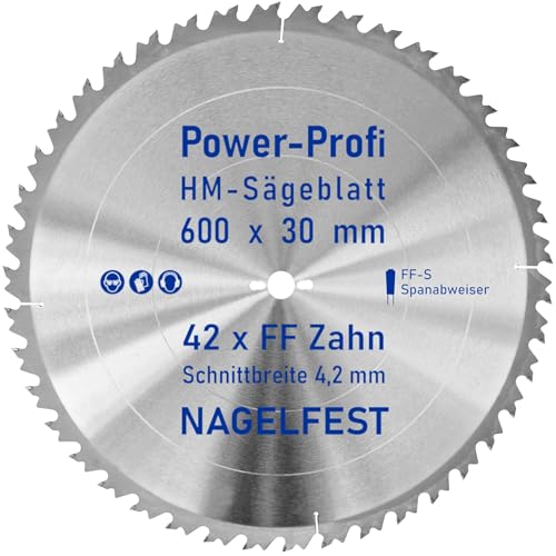 HM-Sägeblatt 42 x Zahn FF 600 x 30 mm FF-S Nagelfest mit Spanabweiser Kreissägeblatt HW für Tischkreissäge Wippsäge Schalholz Naturholz Holzplatten Bauholz Brennholz Schaltafel mit Betonbeschlag Nägel von AZprof