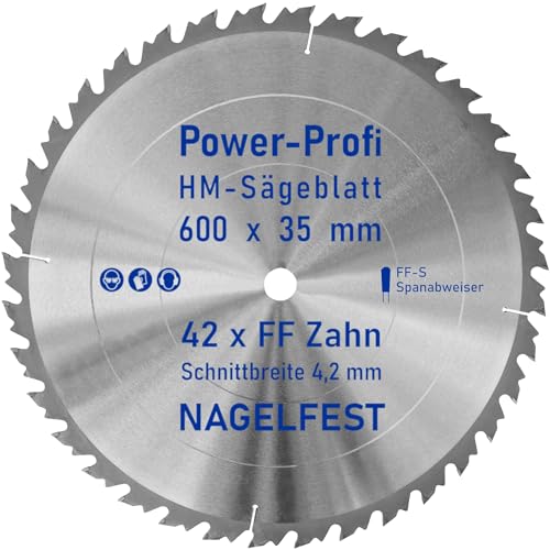 HM-Sägeblatt 42 x Zahn FF 600 x 35 mm FF-S Nagelfest mit Spanabweiser Kreissägeblatt HW für Tischkreissäge Wippsäge Schalholz Naturholz Holzplatten Bauholz Brennholz Schaltafel mit Betonbeschlag Nägel von AZprof