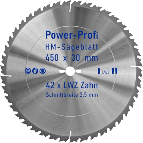 HM-Sägeblatt 42 x Zahn LWZ 450 x 30 mm L-Wechselzahn mit Spanabweiser Rückschlagarm HW WZ Kreissägeblatt für Hartholz Längsschnitt Querschnitt Wippsäge Tischkreissäge Feinschnitt Brennholzsägeblatt von AZprof