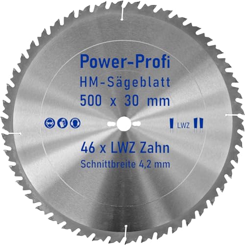 HM-Sägeblatt 46 x Zahn LWZ 500 x 30 mm L-Wechselzahn mit Spanabweiser Rückschlagarm HW WZ Kreissägeblatt für Hartholz Längsschnitt Querschnitt Wippsäge Tischkreissäge Feinschnitt Brennholzsägeblatt von AZprof