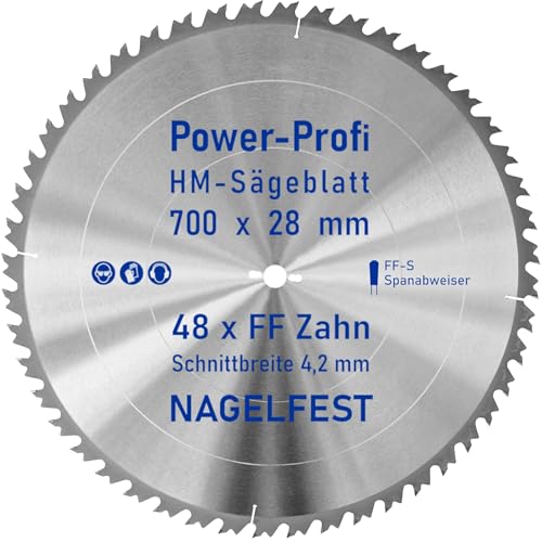 HM-Sägeblatt 48 x Zahn FF 700 x 28 mm FF-S Nagelfest mit Spanabweiser Kreissägeblatt HW für Tischkreissäge Wippsäge Schalholz Naturholz Holzplatten Bauholz Brennholz Schaltafel mit Betonbeschlag Nägel von AZprof