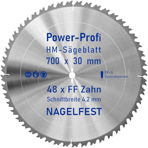 HM-Sägeblatt 48 x Zahn FF 700 x 30 mm FF-S Nagelfest mit Spanabweiser Kreissägeblatt HW für Tischkreissäge Wippsäge Schalholz Naturholz Holzplatten Bauholz Brennholz Schaltafel mit Betonbeschlag Nägel von AZprof