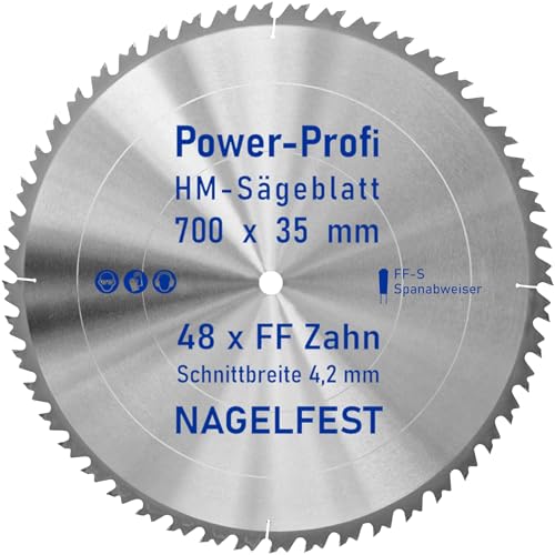 HM-Sägeblatt 48 x Zahn FF 700 x 35 mm FF-S Nagelfest mit Spanabweiser Kreissägeblatt HW für Tischkreissäge Wippsäge Schalholz Naturholz Holzplatten Bauholz Brennholz Schaltafel mit Betonbeschlag Nägel von AZprof