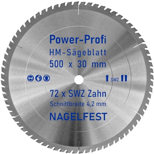 HM-Sägeblatt 500 x 30 mm SWZ 72 x Zahn - nagelfest Super-Allrounder - Kreissägeblatt Wechselzahn HW WZ für Wippsäge Tischkreissäge Brennholzsäge Holz mit Betonbeschlag Brennholz Hartholz Holzplatten von AZprof