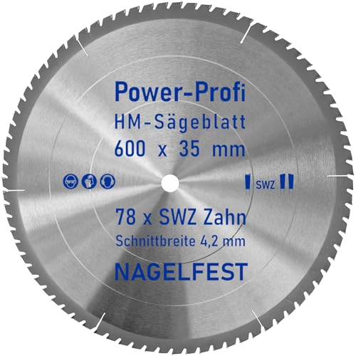 HM-Sägeblatt 600 x 35 mm SWZ 78 x Zahn - nagelfest Super-Allrounder - Kreissägeblatt Wechselzahn HW WZ für Wippsäge Tischkreissäge Brennholzsäge Holz mit Betonbeschlag Brennholz Hartholz Holzplatten von AZprof