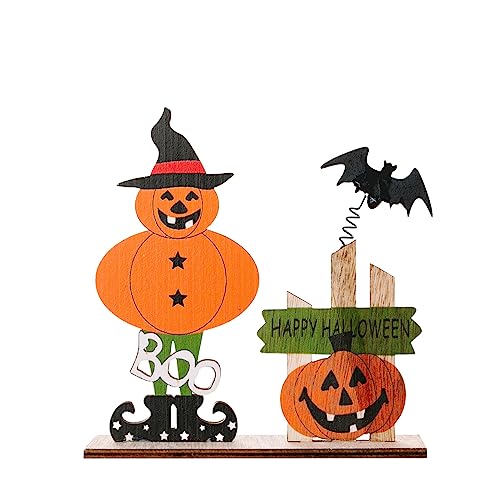 Halloween Deko Kreative Halloween Tischdekorationen Holz Deko Wohnzimmer Interessante Halloween Kürbis Tisch für Halloween Party Tischdekoration Herbstdeko (A, One Size) von AaaozKjie