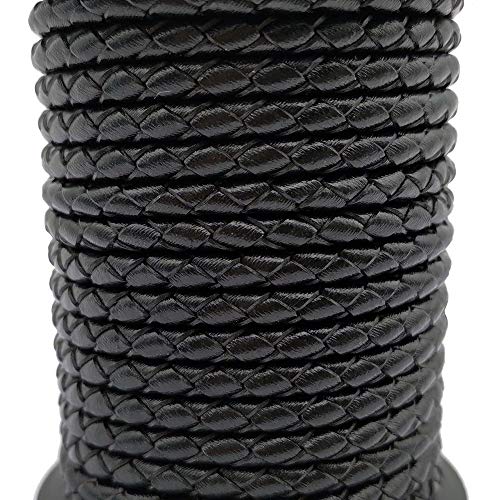 aaazee 5 Meter 4 mm Rund Leder Bolo Cord Jewelry zu Bindekordeln Woven Leder geflochten Jewelry Lederband zu, Schwarz, 4 mm von Aaazee