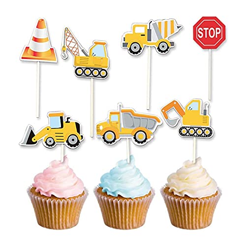 Aabellay 28 Stück Tortendeko Geburtstag Baufahrzeug Cupcake Topper Bagger Kuchen Picks Bau Thema Straße Zeichen Tortenstecker Kuchenstecker Auto Truck Papier Kuchen Picks Party Favors Supplies von Aabellay