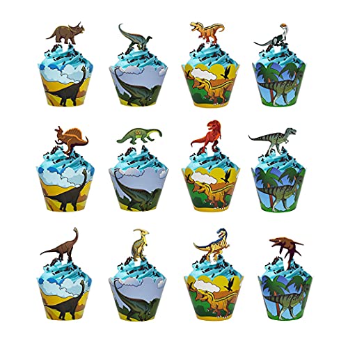 Aabellay 48 Stück Dinosaurier Cupcake Wrapper Papier Dino Tortendeko Geburtstag Kuchen Topper Muffins Kuchenaufsätze Backen Dschungel Kuchendeckel Tortenstecker für Kinder Jungen Party Deko – Alt von Aabellay