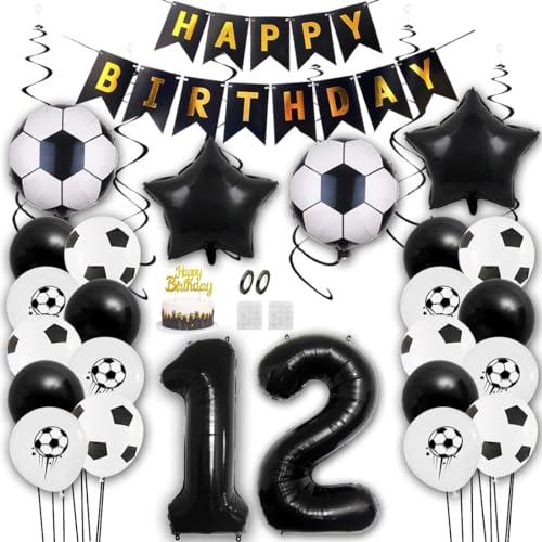 Aabellay Fußball Luftballon Set 12 Jahre Geburtstag Deko Grün Fussball Thema Party Folienballon Latexballons Alles Gute zum Geburtstags Happy Birthday Banner Tortendeko für Jungen Fußballfans von Aabellay