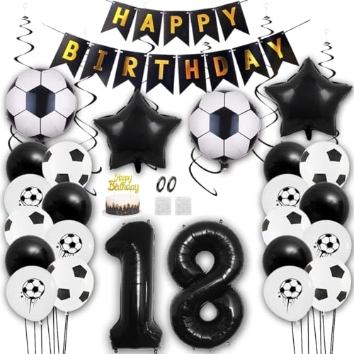 Aabellay Fußball Luftballon Set 18 Jahre Geburtstag Deko Grün Fussball Thema Party Folienballon Latexballons Alles Gute zum Geburtstags Happy Birthday Banner Tortendeko für Jungen Fußballfans von Aabellay