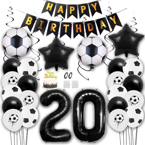 Aabellay Fußball Luftballon Set 20 Jahre Geburtstag Deko Grün Fussball Thema Party Folienballon Latexballons Alles Gute zum Geburtstags Happy Birthday Banner Tortendeko für Jungen Fußballfans von Aabellay